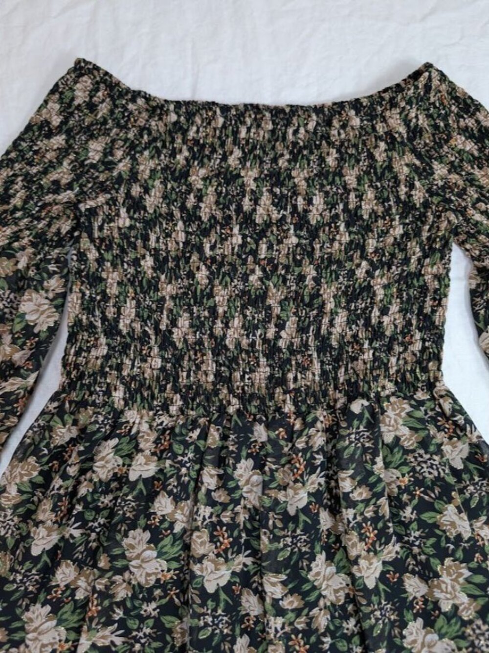 Mafadeny women's size Medium black floral off the shoulder short dress B18 - Picture 3 of 8